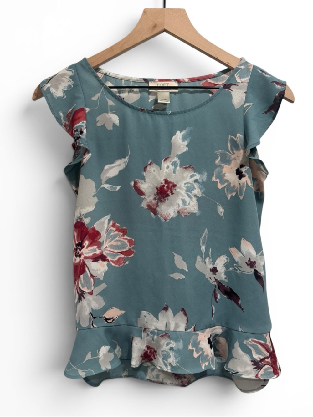 Loft Blue Floral Blouse w/ Flitter Sleeves - Size XXSP